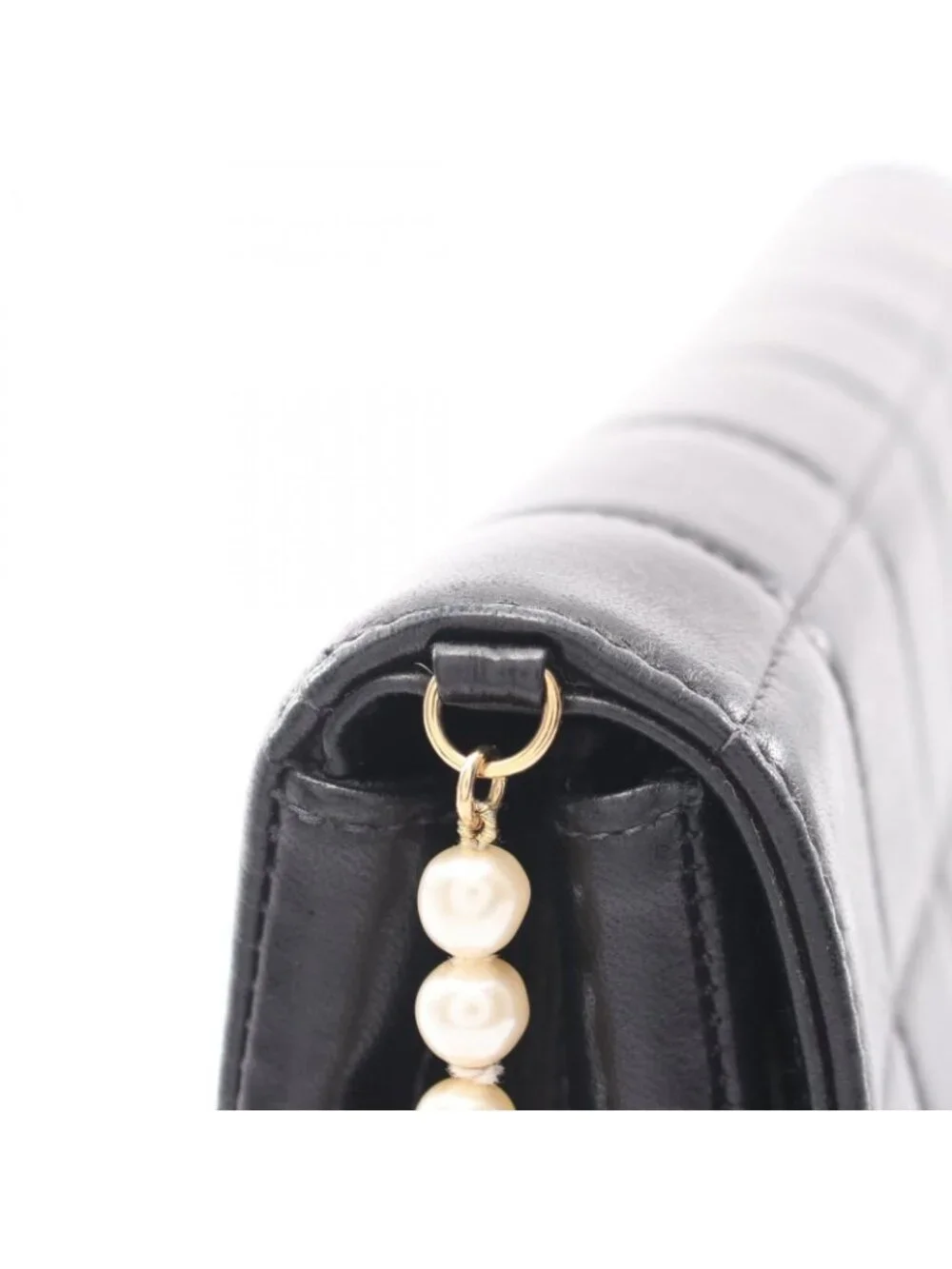 Chanel Shoulder Bag Choco Bar Pearl Chain Black Lambskin
